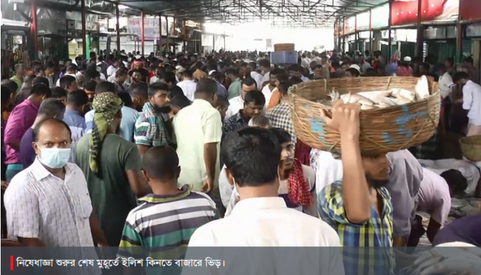 নিষেধাজ্ঞা শুরুর শেষ মুহূর্তে ইলিশ কিনতে বাজারে ভিড়