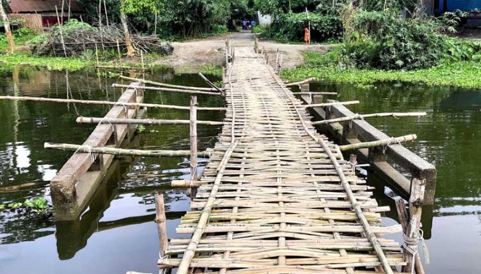 ১৭ লাখ টাকার ব্রিজে বাঁশের সাঁকো